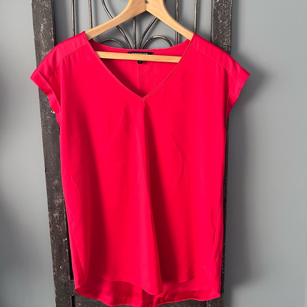 Express Bright Red V-Neck Blouse